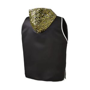 เสื้อกั๊กมีฮู้ดสีดำขอบทองสำหรับนักมวย  แบบไม่มีแขน  ชุดสำหรับใส่ในเวทีมวยระดับมืออาชีพ  เสื้อแจ็คเก็ตนักสู้สุดหรู - Product Image 2