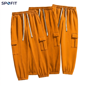 Solid Color Mid Waist Men's Elastic Waist Casual Windproof Breathable Knitted Cargo Sweatpants Big Pockets Ankle-Fitted Joggers - Product Image 5