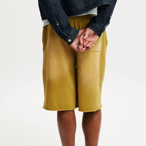 Custom <b>Mens</b> Mustard Fleece <b>Shorts</b> Custom Logo Elastic Waist Drawstring Casual Streetwear Relaxed Fit Summer Cotton <b>Lounge</b> <b>Shorts</b> - Product Image 2