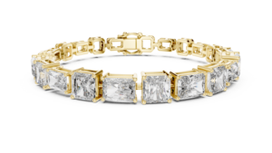 Pulsera de tenis llamativa con diamantes de corte radiante en oro amarillo de 14K, pulsera de eslabones con diamantes de corte esmeralda grandes, cadena geométrica abierta - Product Image 1