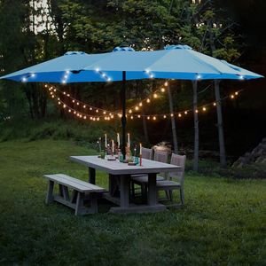 Grande Ombrellone Rettangolare Bifacciale 15x9ft con Luce e Base Blu per Mercati Esterni Doppi - Product Image 3