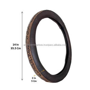 Cubierta de volante de cuatro ruedas de cuero de vaca genuino Floral a mano antideslizante ajuste Universal coche SUV camión accesorio Interior - Product Image 2