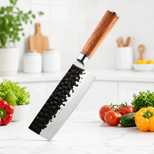 Cuchillo de Cocina Moderno Hecho a Mano, Hoja de Acero al Carbono de 6 Pulgadas, Mango de Madera Ambidiestro, 3.0 mm de Grosor, Extra Afilado y Forjado - Product Image 1