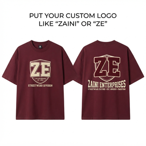 เสื้อยืดโอเวอร์ไซส์ผู้ชายพรีเมียม 240 GSM ผ้าฝ้าย 100% สีแดงเลือดหมู เนื้อนุ่ม ระบายอากาศดี ปักลายเชนิลล์ พิมพ์โลโก้ตามสั่ง รับผลิตแบบ OEM ODM - Product Image 1