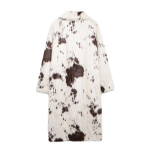Abrigo largo de piel sintética de zorro para mujer, con estampado de vaca, de lujo, cálido, de felpa, para otoño e invierno, con acabado lavado a la moda - Product Image 2