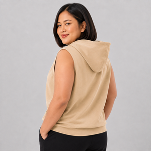 Hoodie sans manches pour femme, tendance, avec logo personnalisé, en molleton de coton doux, respirant, confortable, style streetwear, vente en gros - Product Image 6