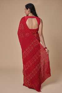 Sari Rai Dana Bandhej Hecho a Mano en Chifón Puro con Trabajo Tradicional de Teñido Anudado - Product Image 5