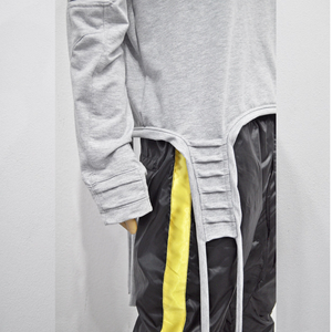 Chemise à manches longues en jersey épais pour homme, gris, style streetwear, effet vieilli, avec manches coupées et liens à l'ourlet, tailles XS-8XL - Product Image 5