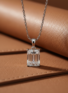 Collier pendentif tendance en argent sterling 925 avec moissanite taille émeraude et chaîne à maillons pour femme - Idéal pour mariage, fiançailles, anniversaire - Product Image 5