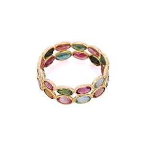 Bague d'éternité en or jaune 18 carats avec tourmaline - Bague de mariage ajustable et imposante - Product Image 3