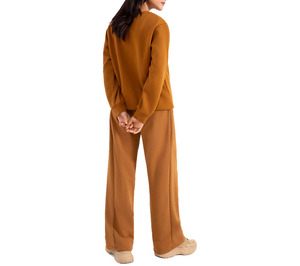 Sudaderas de Forro Polar Marrón Sólido de Cuello Redondo para Mujer, de Alta Moda, Casuales de Invierno, con Logo Frontal y Mangas Largas, Venta al por Mayor - Product Image 4