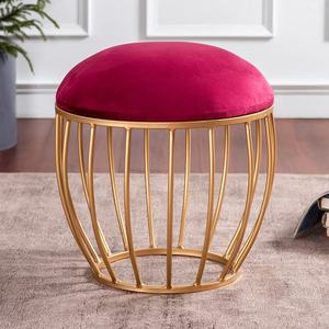 Handicrafts Metal Ottoman Sitting Stool Living Room Furniture Office Stool Velvet Ottoman Footstool Footrest Stool Home Decor - Product Image 3