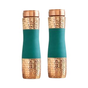 Luxury Matte Blue Hammered Pure Copper <b>Water</b> <b>Bottle</b> with Cups Set Ayurveda Gift Box Packaging Wholesale - Product Image 3