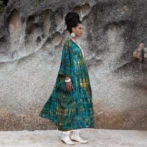 Piscine fête Sequin Kimono à manches longues broderie à la main travail à volants dentelle Wrap longue rayonne brodé Kimonos Robe - Product Image 1