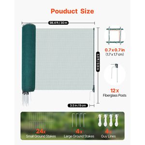 Rete di sicurezza per giardino 3 x 30 m con pali e picchetti a doppia punta, recinzione in rete plastica con fune di fissaggio inclusa - Product Image 2