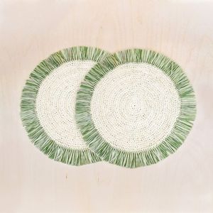 Elegante Juego de Manteles Individuales de Paja Tejidos a Mano con Borde Verde Salvia, Decoración de Mesa para Fiestas Tropicales en la Playa, Ideal para Regalo - Product Image 2