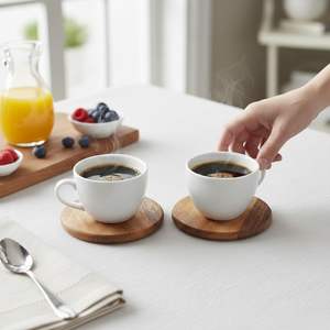 Classic Acacia Wood Round Coasters Handmade <b>Protection</b> for <b>Tables</b> Countertops & Surfaces 4.4" Diameter - Product Image 3