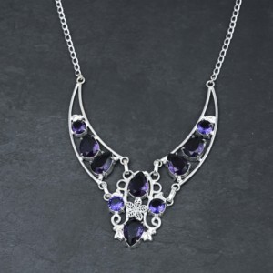 Customized Handmade Amethyst Lab Created Pear Freshwater Pearl Sterling Silver 18 Inch Luxury Women Wedding Gift Necklace - Product Image 4