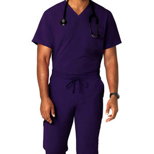 Ensemble de blouses médicales pour hommes, violet, coton et polyester, tricoté, col en V, haut et pantalon, uniformes d'hôpital - Product Image 3