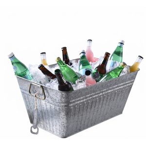 Seau à glace en métal galvanisé au design magnifique, bac à boissons pour fêtes, refroidisseur à vin en fer, panier à boissons avec ouvre-bouteille – En promotion - Product Image 1