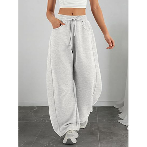 Pantalon de survêtement large pour femme, multi-poches, avec empiècements frontaux, taille basse, cordon de serrage, en molleton, coupe décontractée - Product Image 2