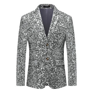 Blazer à Paillettes Homme Doré Argenté Coupe Slim Veste de Soirée Simple Boutonnage Bal de Promo Mariage Mode Étincelante - Product Image 1
