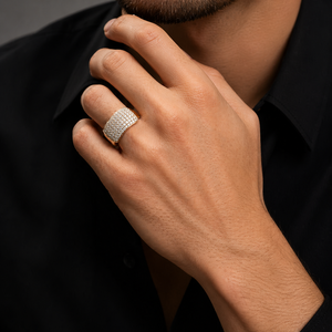 <b>Mens</b> 18KT Rose Gold Curved Dome Micro Pave Cubic Zirconia <b>Ring</b> Luxury Polished Statement Band Wedding Party Gift Jewelry - Product Image 5