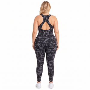 Mono de mujer de cintura alta con estampado de camuflaje, sin mangas, cuello en U, largo completo, ropa de gimnasio, control de abdomen, faja moldeadora, tallas grandes - Product Image 2