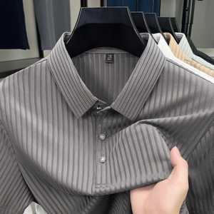 2026 New Men's Casual Fashion Striped Short Sleeved Collar Polo <b>Shirt</b> Breathable and Comfortable Summer Versatile T-<b>shirt</b> - Product Image 2