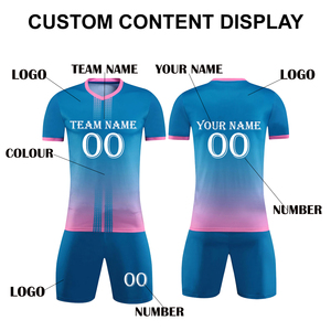 Ocean Blue Fuchsia Pink Ombre Sublimated Soccer Jersey Maillot de Football Shorts Set Mens Team Soccer Uniform - Product Image 6