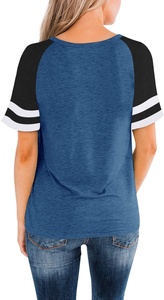 Camiseta de Punto Casual para Mujer, Cuello Redondo, Manga Corta, Holgada, con Bloques de Color, 100% Algodón Transpirable, Primavera-Verano - Product Image 6