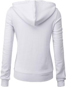 <b>Women</b> <b>White</b> Hooded Sweatshirt Full Sleeve Solid Color Cotton Knitted Breathable Pocket Design Autumn Wear Regular Fit - Product Image 2