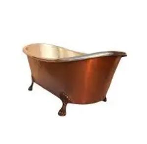 Bañera independiente de cobre antiguo con patas de gato, ovalada, de metal, para remojarse, hecha en Uttar Pradesh, India. - Product Image 1
