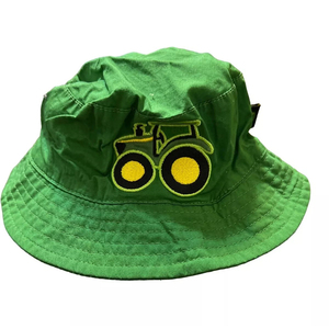 Green Children <b>Bucket</b> <b>Hat</b> With Tractor Embroidery Unisex Casual Outdoor Spring Summer 54-56CM Canvas Style - Product Image 3