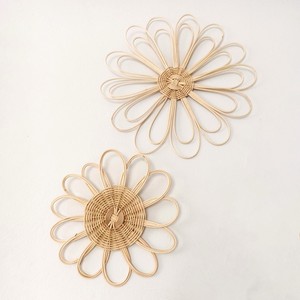 Decorative <b>flower</b> <b>wall</b> art woven from natural rattan cheap price <b>wall</b>-hanging charm boho style - Product Image 1