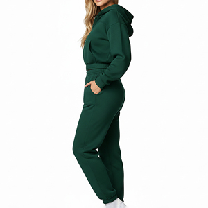 ชุดเซ็ทออกกำลังกายผู้หญิง 2 ชิ้น OEM แบบกำหนดเองสำหรับฤดูใบไม้ร่วงและฤดูหนาว คุณภาพสูง 350GSM เสื้อครอปมีซิป ชุดกีฬา - Product Image 6