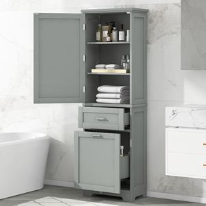 Mobiletto Alto da Bagno Autoportante con Ripiano Regolabile in MDF, Due Cassetti di Diverse Dimensioni, Arredo Bagno di Qualità - Product Image 1