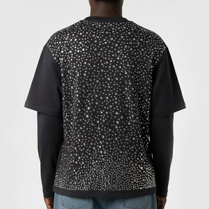 T-shirts pour hommes avec motif en strass, col rond en coton, impression personnalisée sur le devant, coupe classique, fabrication sur mesure - Product Image 2