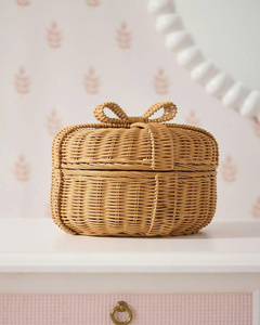 Adorable Rattan Bow <b>Storage</b> Basket Decorative Woven Organizer Basket Cute <b>Storage</b> <b>Box</b> Perfect For <b>Kids</b> Room Decor - Product Image 3