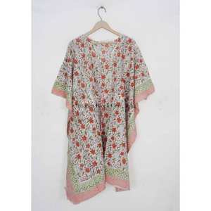 Elegante Caftán Informal de Algodón, Ligero, Transpirable, Hecho a Mano, con Estampado Floral, Estilo Boho, Reversible, Cuello en V, con Cordón Ajustable - Product Image 4