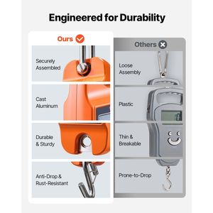 Bilancia Digitale Portatile per Gru, Capacità Massima 400 kg, Struttura in Alluminio Pressofuso con Display LCD, Divisibilità 0,2 kg - Product Image 3