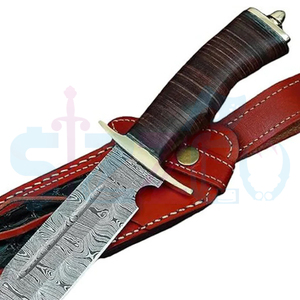 Couteau de chasse Bowie à lame fixe en acier Damas fait main, avec poignée en cuir et étui en cuir, cadeau idéal - Product Image 3