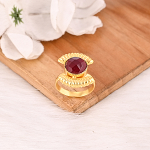 Adjustable <b>Garnet</b> Hydro Gemstone Lab Created Round Gold Plated Brass <b>Ring</b> Handmade Stylish Jewelry for Women - Product Image 3