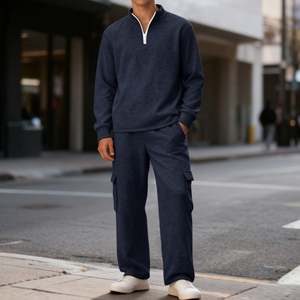 2 Piece Sweatsuits Sets Winter Fleece Quarter-<b>Zip</b> Athletic Jacket Cargo Sweatpants Elastic Waist Straight Leg Sweatsuit for Men - Product Image 5