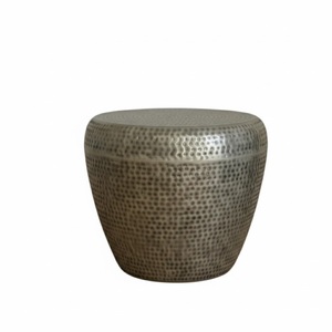 Mesa Auxiliar Moderna de Metal Ancha, Color Plata Antigua, Forma de Tambor, Completamente Ensamblada, Mueble para el Hogar en Oferta - Product Image 1