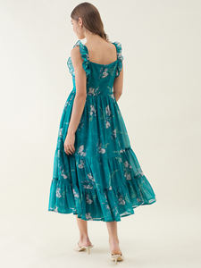 Vestido de Georgette sin Mangas con Estampado Floral Azul, Estilo Flare, para Fiestas, Salidas Nocturnas, Uso Diario, Suministros de Fábrica - Product Image 2