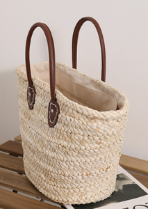 Bolsa de paja de diseñador con asa de cuero PU 2025 último diseño compatible con logotipo personalizado - Product Image 3