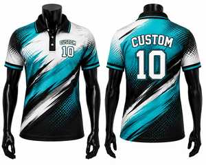 Custom Geometric Pattern Men's <b>Polo</b> <b>Shirt</b> Short Sleeve <b>Blue</b> Black White Digital Printed Sporty Quick Dry Team Uniform Apparel - Product Image 1