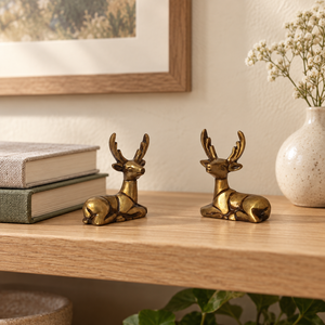 SHUBHAM Juego de 2 Figuras de Ciervo de Latón Macizo, Estatuas de Ciervo Sentado en Color Dorado Antiguo para Decoración de Mesa, Hogar u Oficina - Product Image 2
