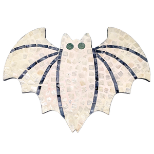Bat Shaped MDF Sculpture with Capiz Inlay Mosaic Pattern, Handmade Halloween Decorative Figure for Wall or <b>Table</b> Home Decor - Product Image 1